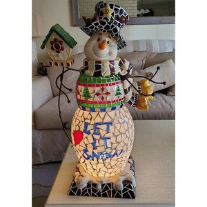 Vintage 23" Handpainted Ceramic Mosaic Lighted Snowman Sculpture Decoration Lamp